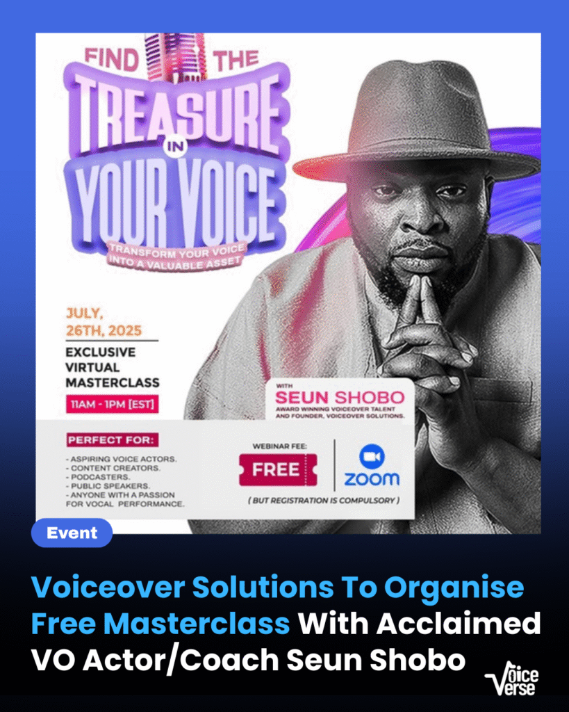 Voiceover Solutions To Organise Free Masterclass With Acclaimed VO Actor/Coach Seun Shobo