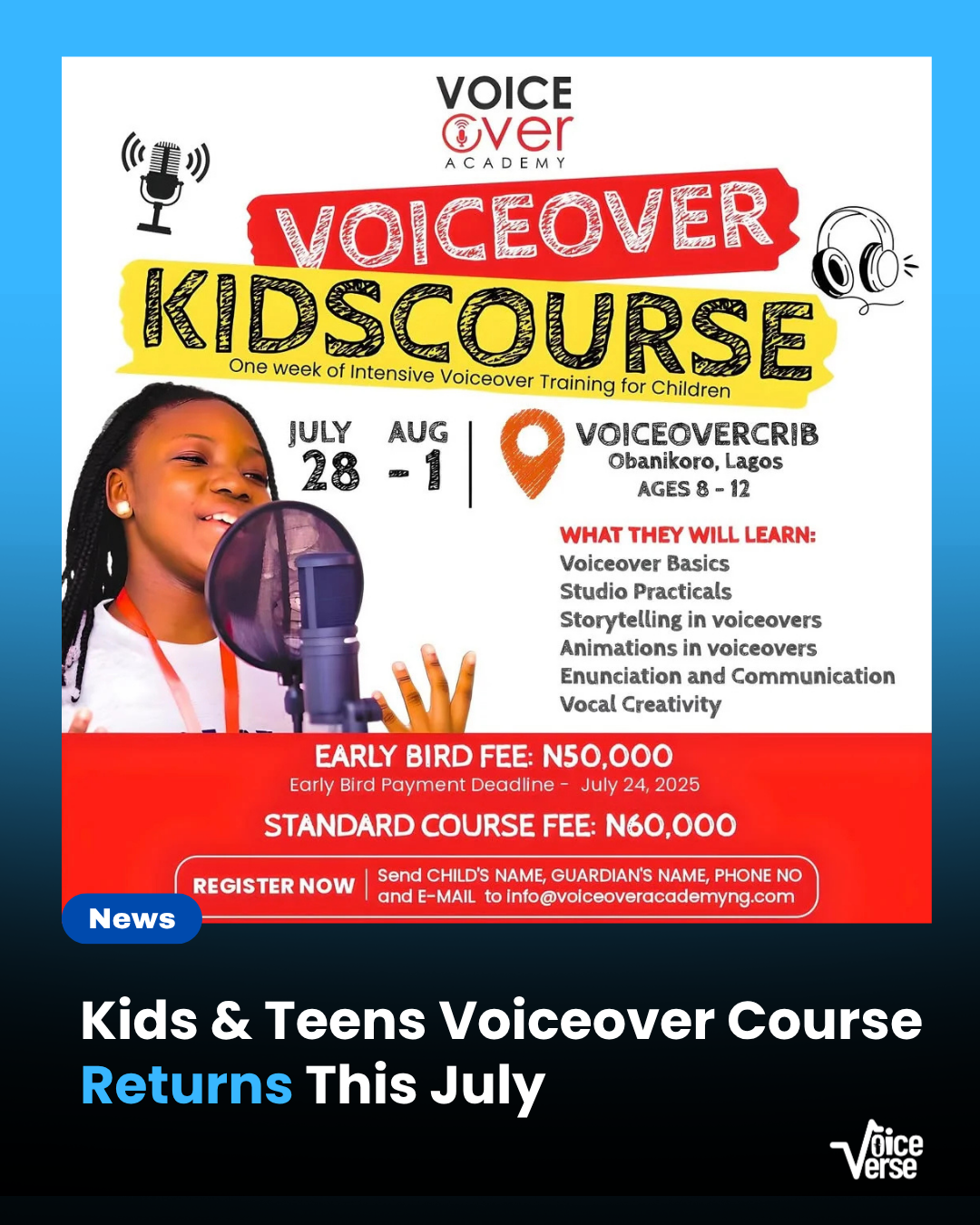 Kids & Teens Voiceover Course Returns This July